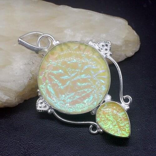 Gemstonefactory Jewelry Big Promotion 925 Silver Yellow Dichroic Glass Handmade Women Ladies Gifts Necklace Pendant 0730