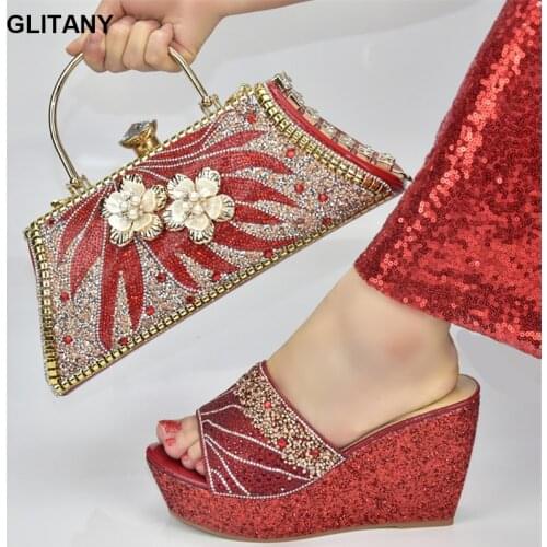 Party Italian Ladies Shoes and Bags To Match Set Shoes and Bag Set African Sets 2019 Luxury Shoes Women Decorated with Appliques