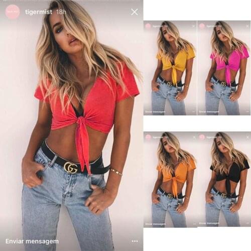 S-XL women v neck short sleeve sexy tops belt night evening party tops summer holiday casual leisure brnad tops