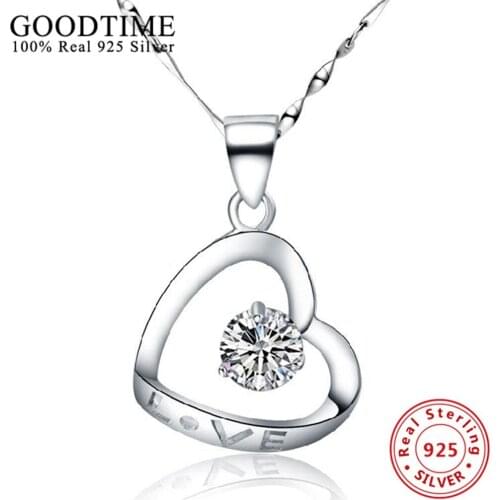 Collares Genuine 925 Sterling Silver Necklaces For Women Real 925 Silver Fashion Jewelry Female Heart LOVE Pendant Necklaces