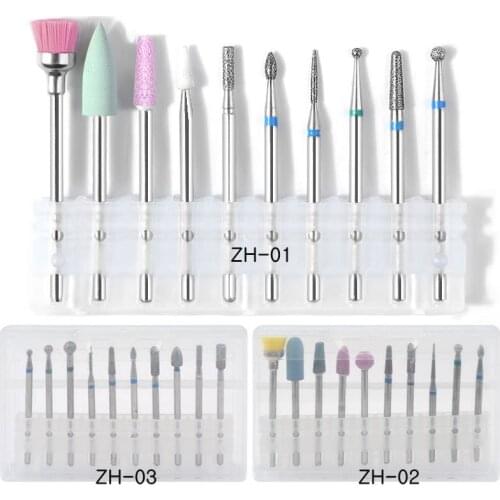 10pcs Mixed Electric Manicure Burr Sets Nail Drill 3/32" Diamond Cuticle Clean Machine Cutter Nail Art Files Bit