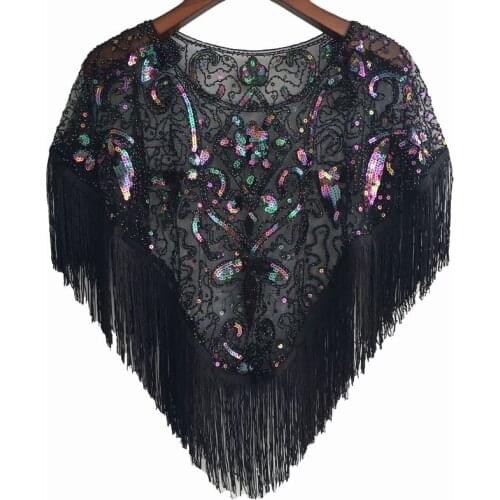1920s Shawl Wraps Gatsby Beaded Evening Cape Bridal Shawl for Evening Dresses Wedding Fringed Gatsby Flapper Dress Accessories