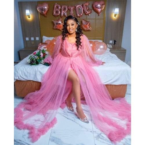 2 Pieces Night Gown Pure Tulle Silk Bride Sleepwear Robes Custom Made Long Sleeves Photograph Gown Women Sexy Sleepwear Dresses