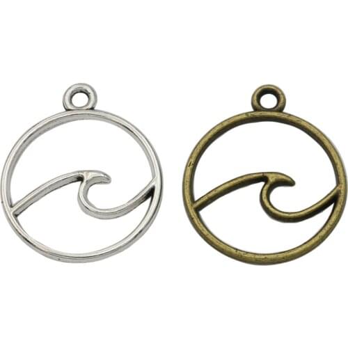 20pcs Antique Silver Plated Wave Charms Pendants Handmade Jewelry Findings Accessories Making fit Bracelet DIY 20mm
