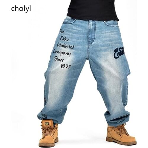 2017 Mens Baggy Jeans Hip Hop Designer Brand Skateboard Pants loose Style Plus Size 30-44 True HipHop Rap Jeans Boy CHOLYL