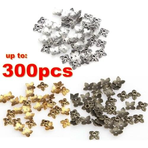 300 Pcs 200pcs 100pcs Tibetan Silver / Gold Tone Alloy 4 Leaf Bead Caps for Jewelry Making Findings 6mm Beads DIY Craft