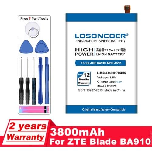 LOSONCOER 3800mAh LI3925T44P8H786035 For ZTE Blade BA910 V7 A910 Z10 A512 Xiaoxian 4 BV0701 Phone Battery+Tracking Number