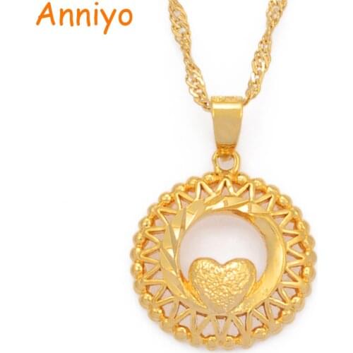 Anniyo Heart Necklaces for Women Girls Gold Color Heart Mold Pendant Chain Trendy Heart Wedding Party Jewelry Momma Gift #007609