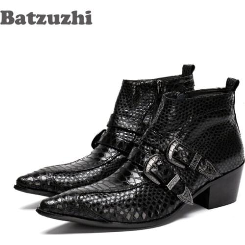 Batzuzhi 100% Brand New Black Men Boots Pointed Toe Antumn Leather Ankle Boots Men Business Boots Formal bota masculina, EU38-46