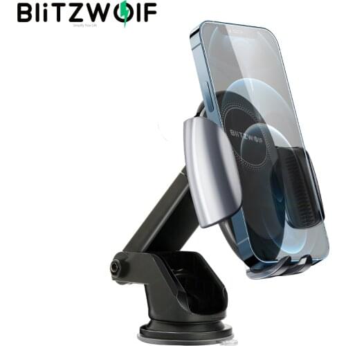 BlitzWolf BW-CW3 Car 15W Qi Wireless Charger with Phone Holder Quick Charging Auto-Clamping Car Charger for for iPhone 12 Pro