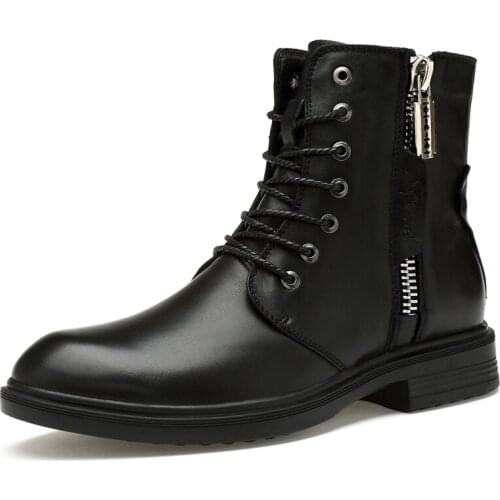 Genuine leathe Winter Boots Handmade Cow Leather Men Boots size 36-47 Plush Fur Leather Ankle Snow boots for men winter shoes