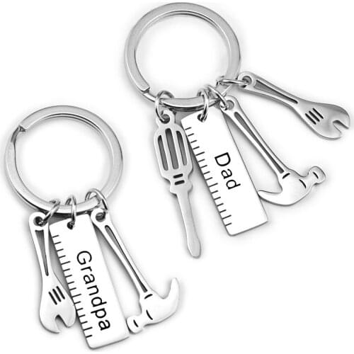 Stainless Steel Keychains Hammer Screwdriver Wrench Letters Creative Hanging Pendant Engraved Keyring Fathers Day Gifts