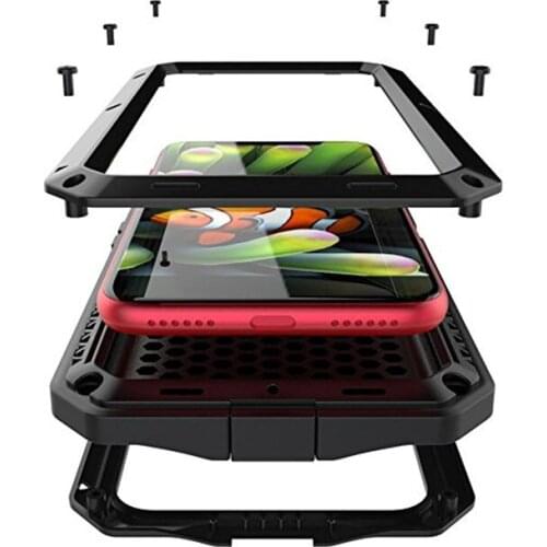 R-just for iPhone X Case Aluminum Metal Bumper Frame Case with Silicone - Water Resistant Shockproof Heavy Duty Tempeed Glass
