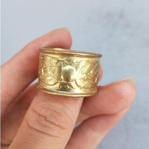 China pure brass carving Two dragons play pearl ring