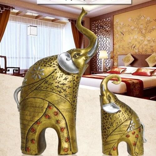 2pcs 3D Resin Lovely Elephant Statue Wealth Lucky Figurine Home Living Room Decor Gift