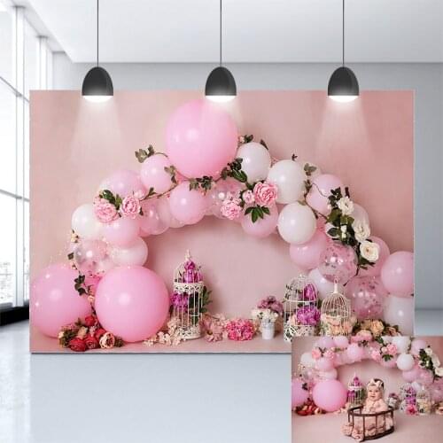 Girl Birthday Backdrop for Photography Pink Balloon Flower Newborn Baby Shower Photo Background Photo Studio Decoration Prop