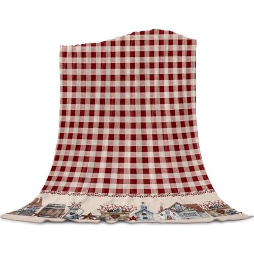 Country Star Berry Retro Red Plaid Flannel Blanket for Sofa Microfiber Throw Bedspread Blanket Cover for Bed