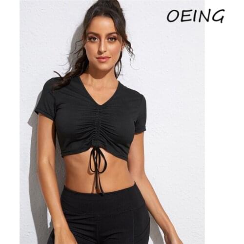 Fitness Short Sleeve Gym Crop Tops Workout Yoga Shirts Jogging V Neck Dry Fit Sport Active Wear Top for Women