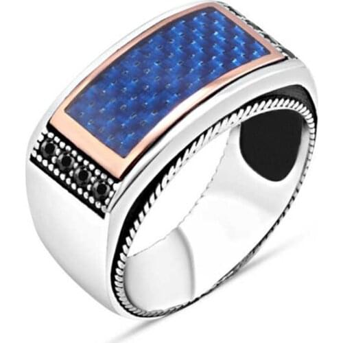 Above Carbon Edge Tiny Black Zircon Silver Men Ring