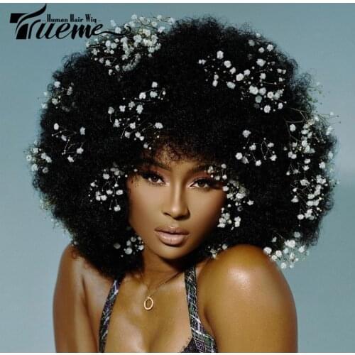 Trueme Afro Curly Human Hair Wigs Brown Red Blonde Brazilian Short Hair Wigs For Black Women Afro Curly Short Full Wigs