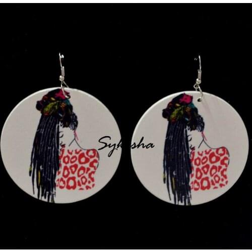 Hot Selling African Ladies' Pattern Drop Earrings Large Wooden Drop Earrings