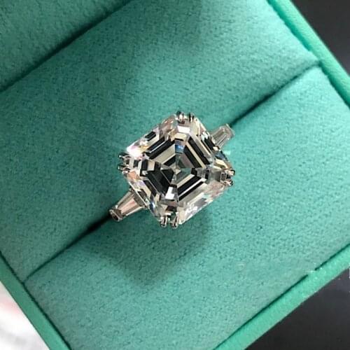 Statement Promise Ring 925 sterling silver Asscher cut 12mm AAAAA Cz Engagement Wedding band rings for women Bridal Jewelry