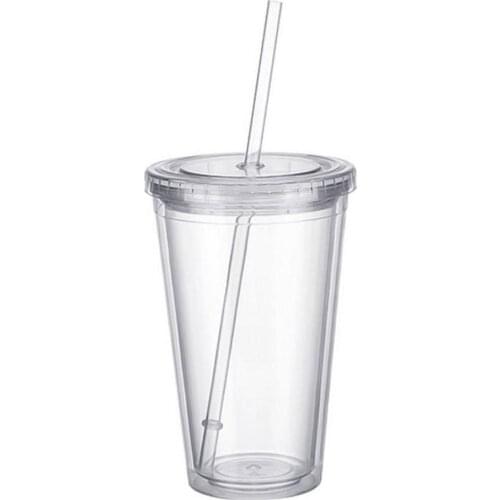 Reusable Drinking Cup Straw Cup 500ml With Lid Double-layer Plastic Transparent Tea Fruit Coffee Mug Outdoor Sport Plastic Cup