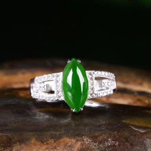 Real green jade ring jadite hetian jade resizable emerald ring 925 sterling silver rings jade jewelry nickles women men jewelry