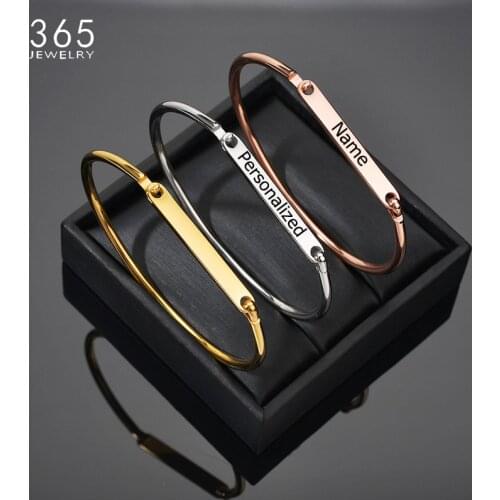 Personalized Gold/Silver/Rose Gold Bracelets Bangles Girl Customized Engraved Name Date Cuff Bangle For Women Best Festival Gift
