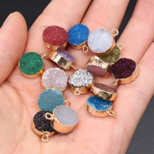 Natural Stone Agates Pendant Reiki Heal Gold plated Red/White Druzy for Fashion Jewelry Making Women Necklace Earring 12x15mm