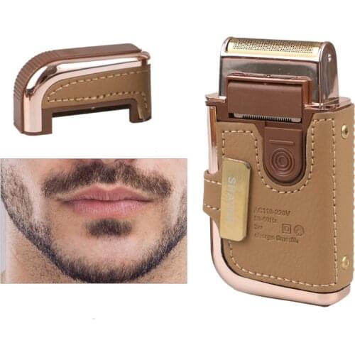 Portable 2 in 1 Electric Shaver Razor Vintage Leather Beard Trimmer Rechargeable Mustache Beard Trimmer Shaving Machine for Men