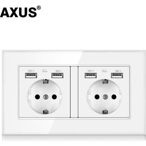 AXUS EU Standard USB socket, Double Outlet,16A Quality power panel AC 110~250V 146mm * 86mm,Double frame Wall USB Power Outlet