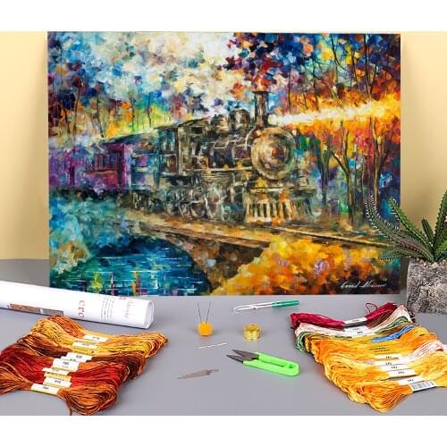 Old Vapor Train Printed Canvas 11CT Cross-Stitch Embroidery Full Kit DMC Threads Handicraft Sewing Knitting Handmade Mulina