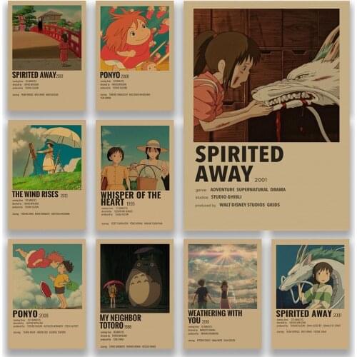 Classic Japanese Anime Movie Hayao Miyazaki Works Collection Spirited Away The Wind Rises Sticker for Teens Room Wall Decorative