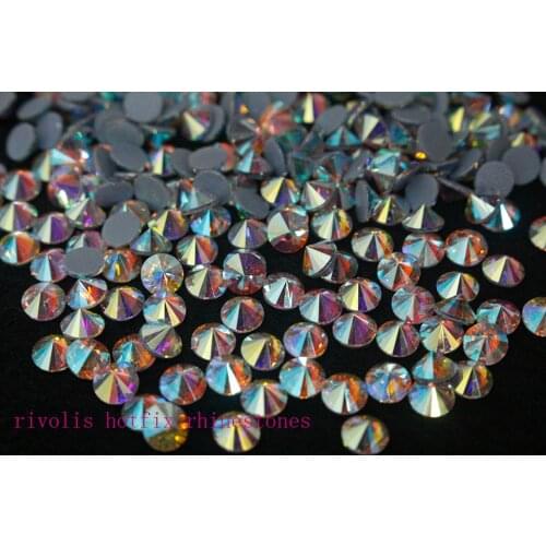 New rivolis hotfix rhinestones,super sharp top iron crystal,pyramid shape crystal ab flat back strass