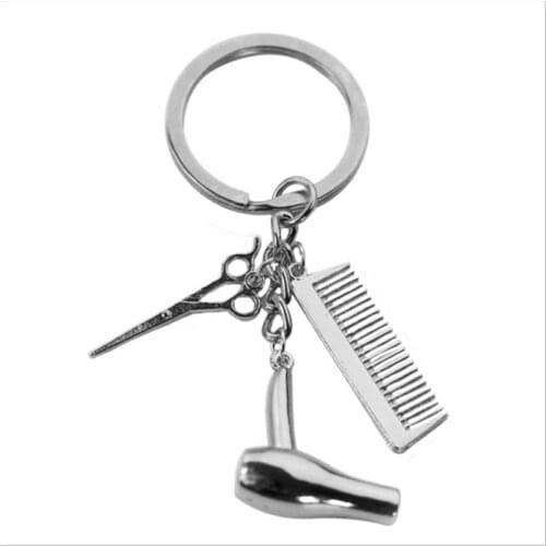 Creative 2020 Hair Dryer Scissors Comb Decorative Keychains Hairdressers Gift Key Rings Party Decorations Birthday Gift Favor