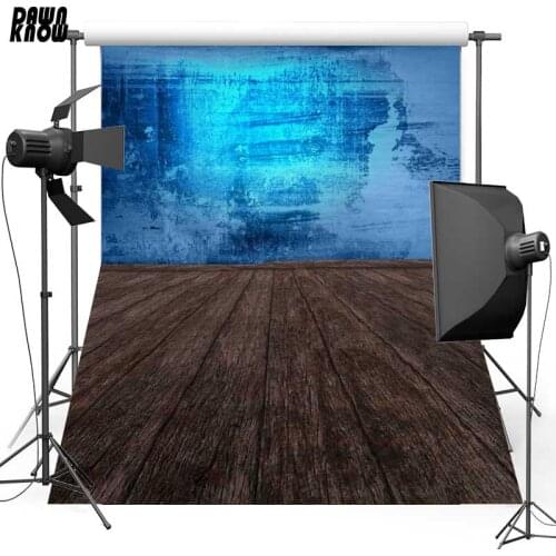 DAWNKNOW Blue Wall New Fabric Polyester Background For Family Wood Floor Vinyl Backdrop For Personal Photo Studio F648
