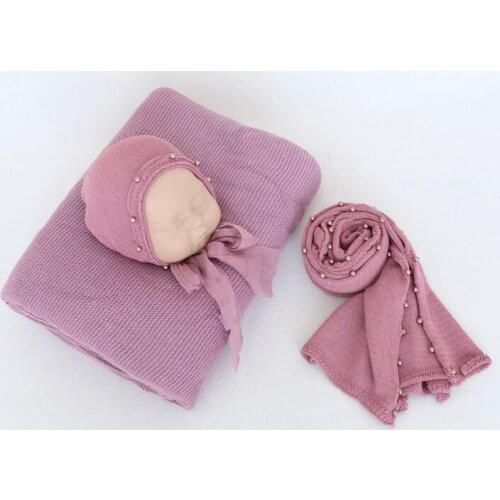 Vintage Jersey stretch Fabric Wrap blanket bonnet Set Newborn photography props Pearl Stripe Blanket Wrap Set Layer Fabric