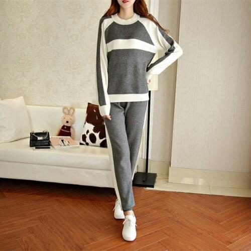 Poncho Pull Pullover Arrival Wool O-neck 2020 Spring Mink Velvet Knitted Suit Round Neck Blush Sweater + Trousers Two Piece Set
