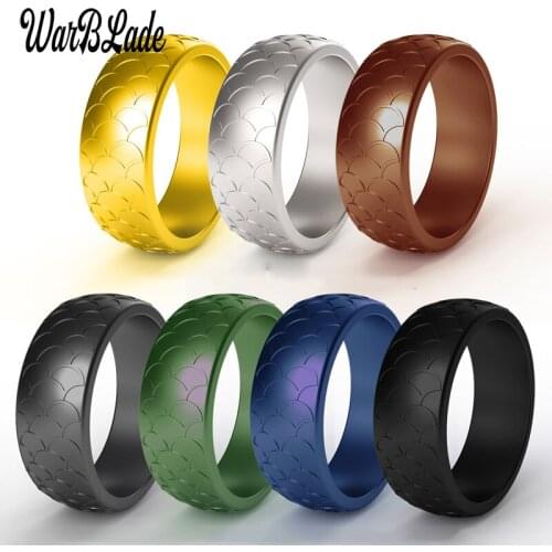 WBL 2019New Men Fish Scale Pattern Silicone Rings 8.7mm Food Grade FDA Silicone Finger Ring Hypoallergenic Flexible Rubber Bands