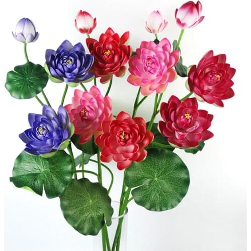Vivid 105cm Large Beautiful Artificial Lotus Flowers PE Home Flowerpot Decoration Green Plants Desktop Decoration With Leaves
