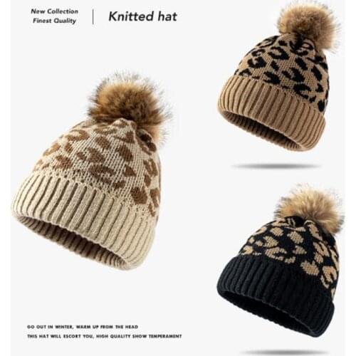 Winter Female Leopard Curl Fur Pom Poms Hat Women Hats Knitted Beanies Caps Thick Skullies Beanies Y0004