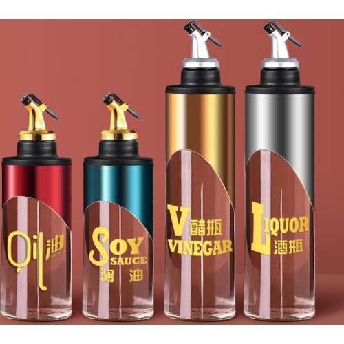 1Pc Olive Vinegar Oil Bottles Set Stainless Steel Transparent Leakproof Glass Cooking Oil Bottle with Funnel Kitchen Accessories