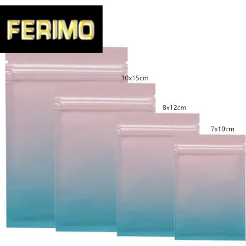 100x Colorful Aluminum Foil Bag Self Seal Zipper Ziplock Packing Food Bag, Pink Blue Green Retail Resealable Packaging Pouch Bag