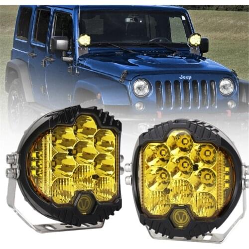 2pcs 5 Inch 50W LED 6000K 5000lm Yellow Work Light IP67 Waterproof Car Driving Fog Light High Brightness Off-road Vehicle Spotli