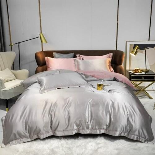2020 Glossy Satin Bamboo Cotton Bedding Set Lustrous Luxury Duvet Cover Set Bed Sheet Pillowcases Queen King Size 4pcs
