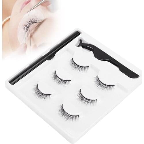 3 Pairs Fashion Magnetic False Eyelashes Waterproof Magnetic Eyeliner Pen Tweezers Portable Set Natural Eyelashes Makeup Set