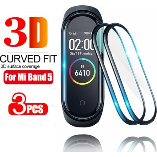 3PCS Full Cover Screen Protector For Mi band 5 4 3 Soft Glass Curved Protective Film For Mi band 5 Smart Watch Band Accessories