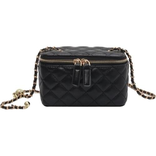 Brand Design Golden Ball Golden Bead Box Small Aquare Bags For Women Fashion Rhombus Crossbody Bags Metal Chain Mini Black Purse