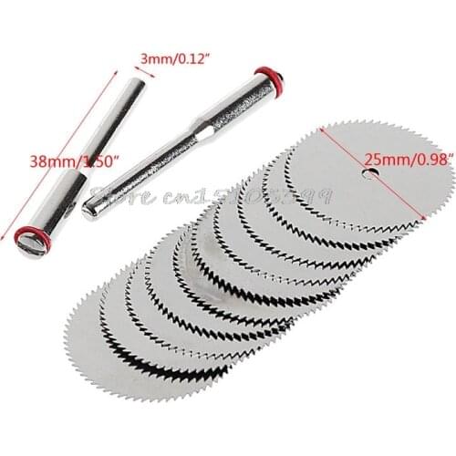 10Pcs 25mm Wood cutting circular Saw Blade Disc + 2Pcs Rod Rotary Cutting Tool